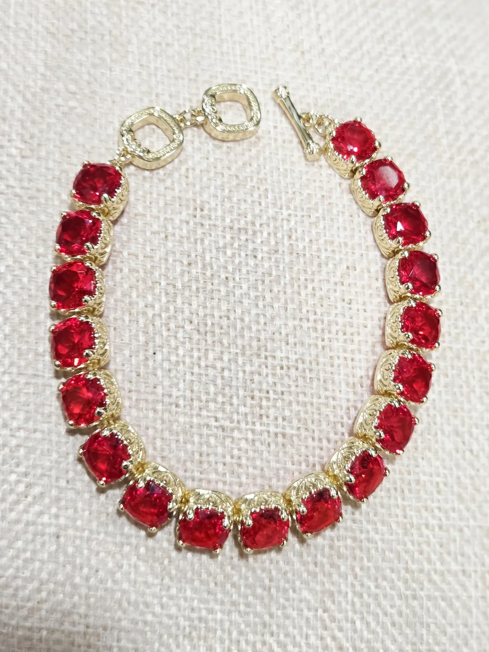 Gold Red Australian Crystal Tennis Bracelet - Women Jewelry